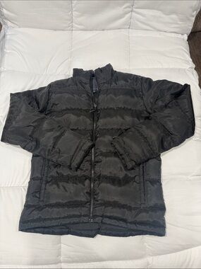 Men's Black Quilted Puffer Jacket with Stand Collar